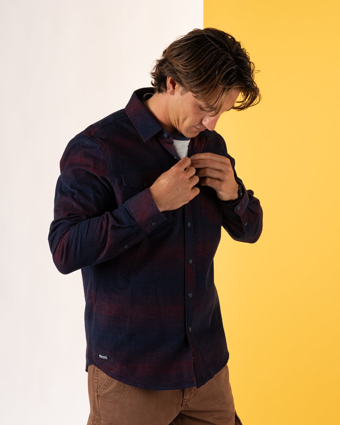 Linus - Mens Corduroy Shirt - Blue/Burgundy