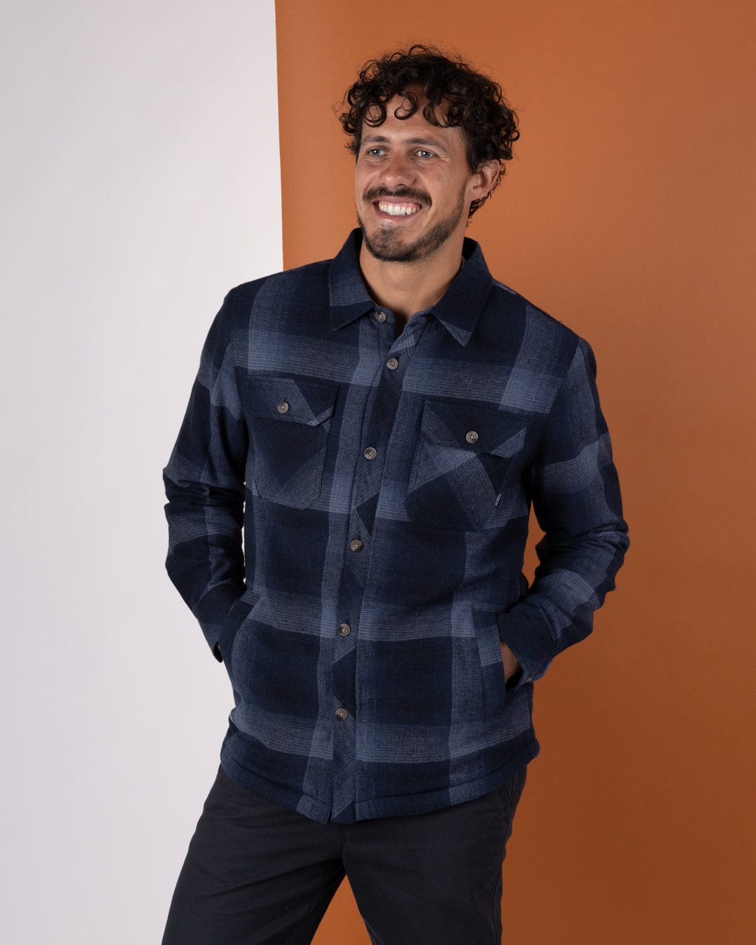 Woody - Mens Sherpa Lined Shacket - Blue
