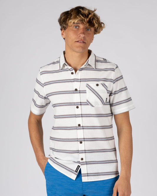 Waves Mens Short Sleeve Jacquard Shirt in Cream