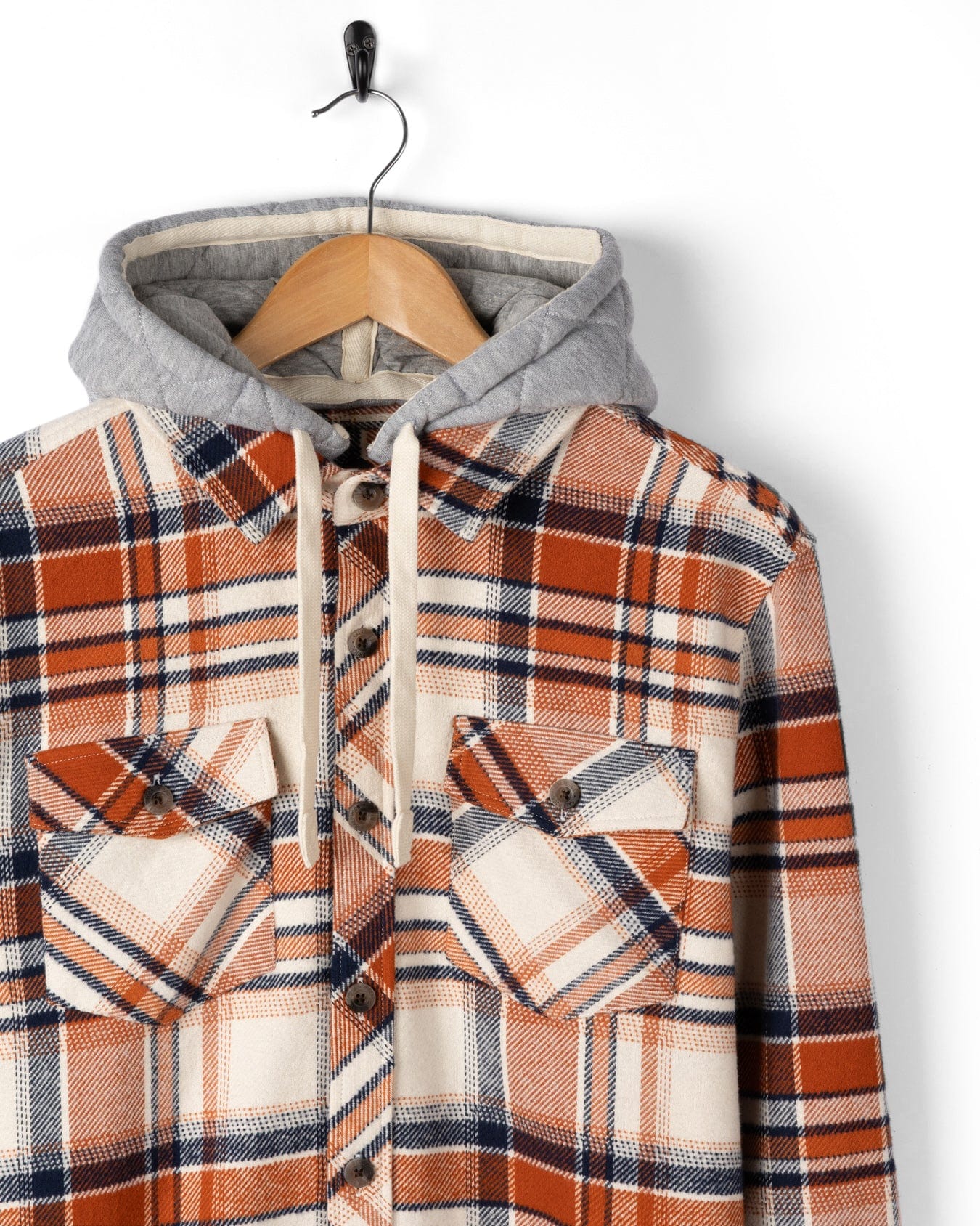 Beale - Mens Hooded Check Shirt - Orange