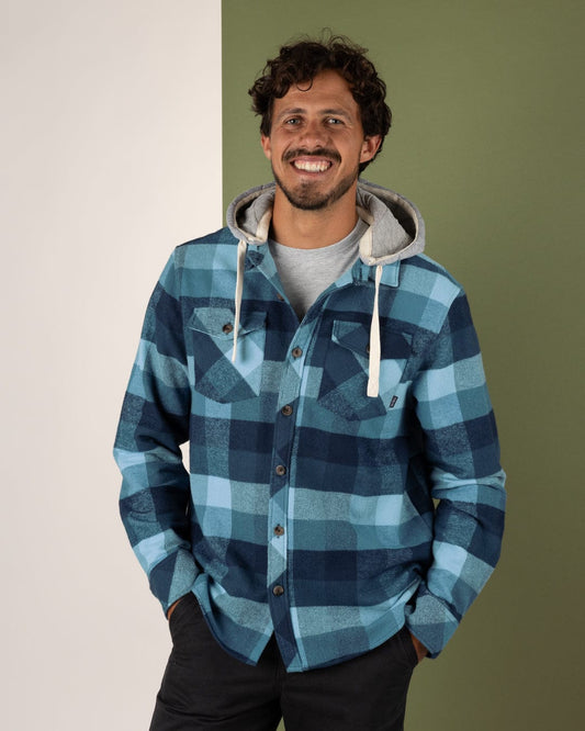Beale - Mens Hooded Check Shirt - Blue