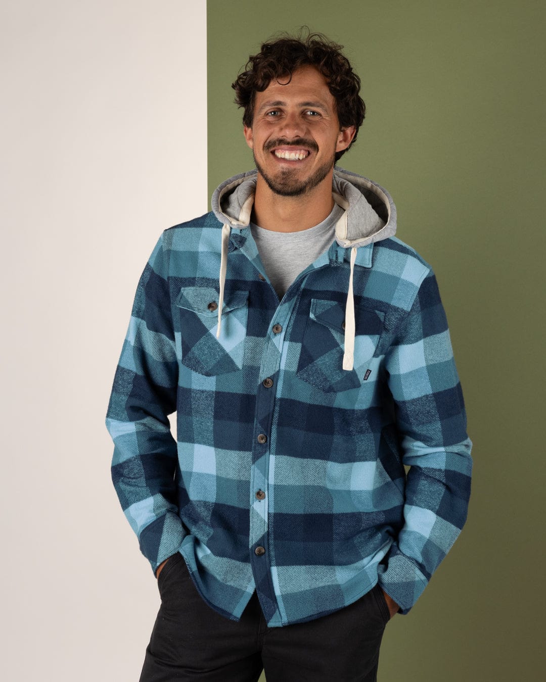 Beale - Mens Hooded Check Shirt - Blue