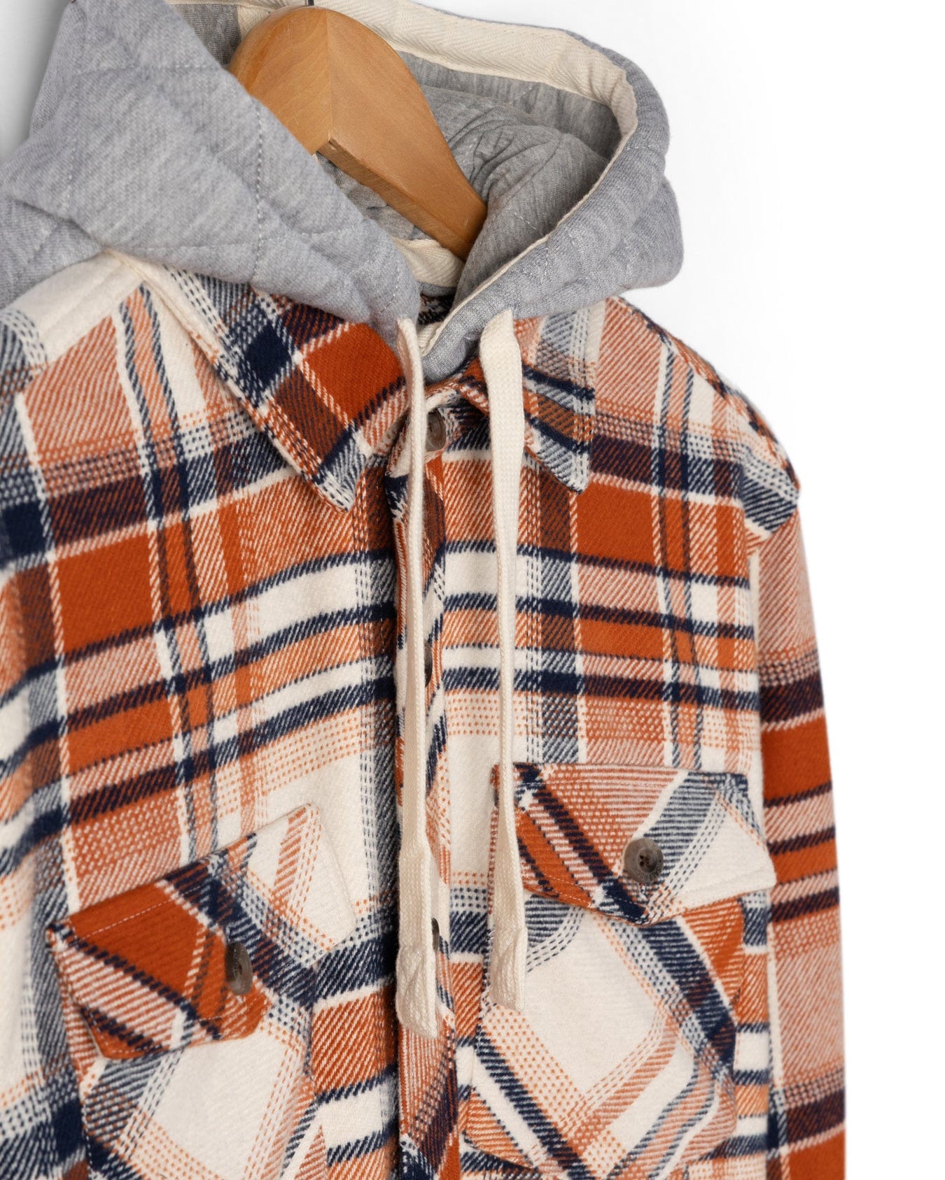 Beale - Mens Hooded Check Shirt - Orange