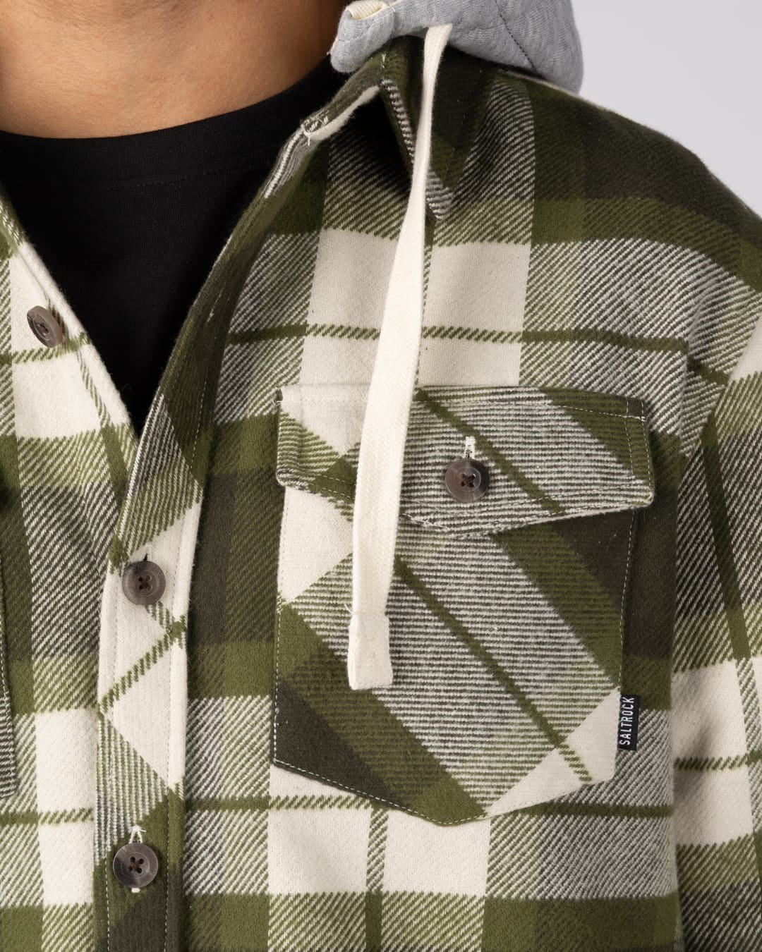 Beale Mens Hooded Shirt in Dark Green