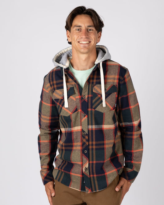 Beale Mens Hooded Shirt in Green