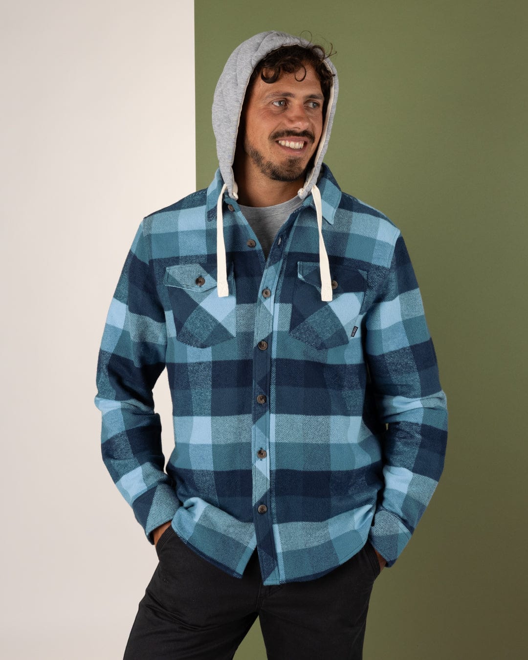 Beale - Mens Hooded Check Shirt - Blue