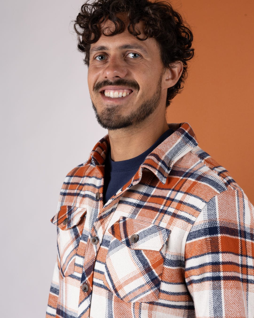 Beale - Mens Hooded Check Shirt - Orange