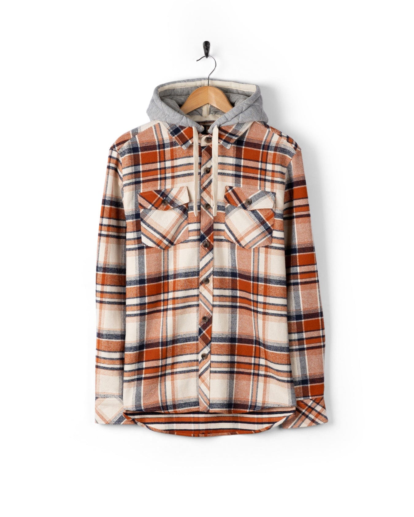 Beale - Mens Hooded Check Shirt - Orange