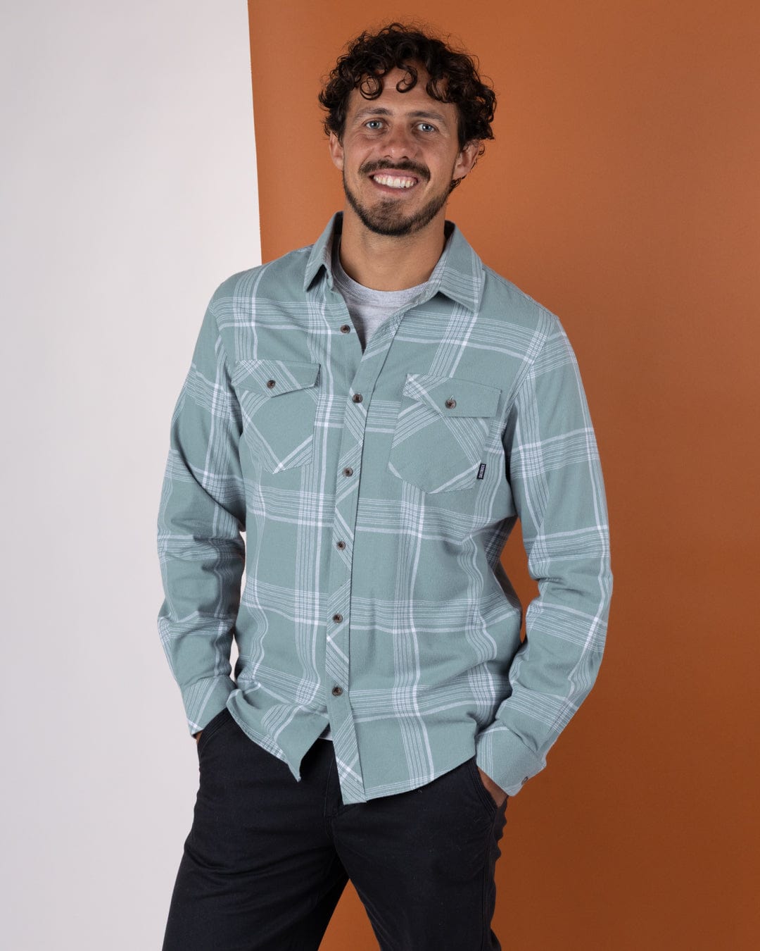 Miles - Mens Flannel Shirt - Light Green Check
