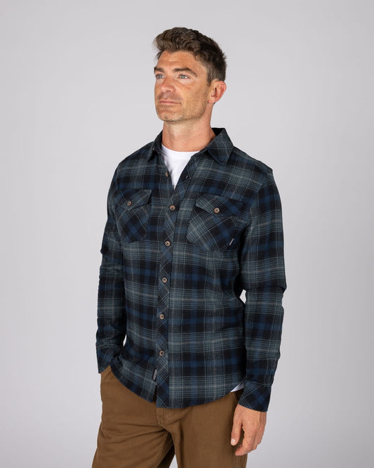 Miles Mens Flannel Shirt in Blue Check