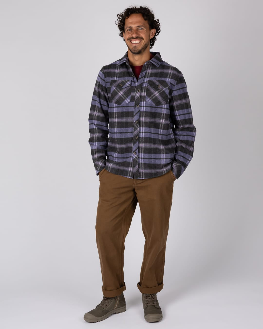 Wilfred Mens Check Flannel Shirt in Purple