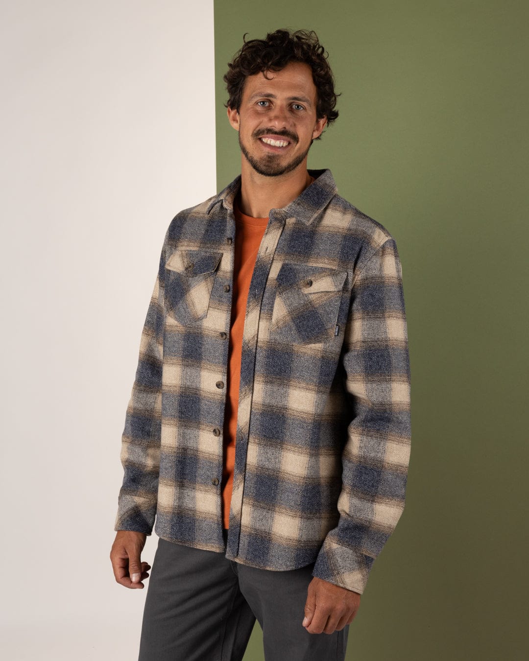 Wilfred - Mens Check Flannel Shirt - Cream/Grey