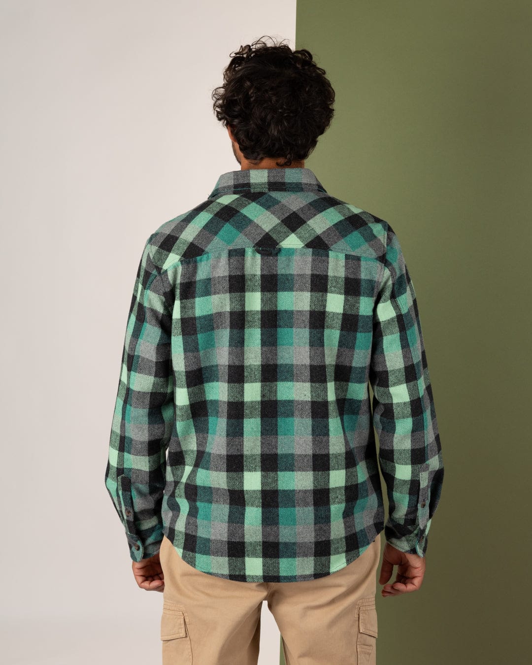 Wilfred - Mens Check Flannel Shirt - Green/Blue