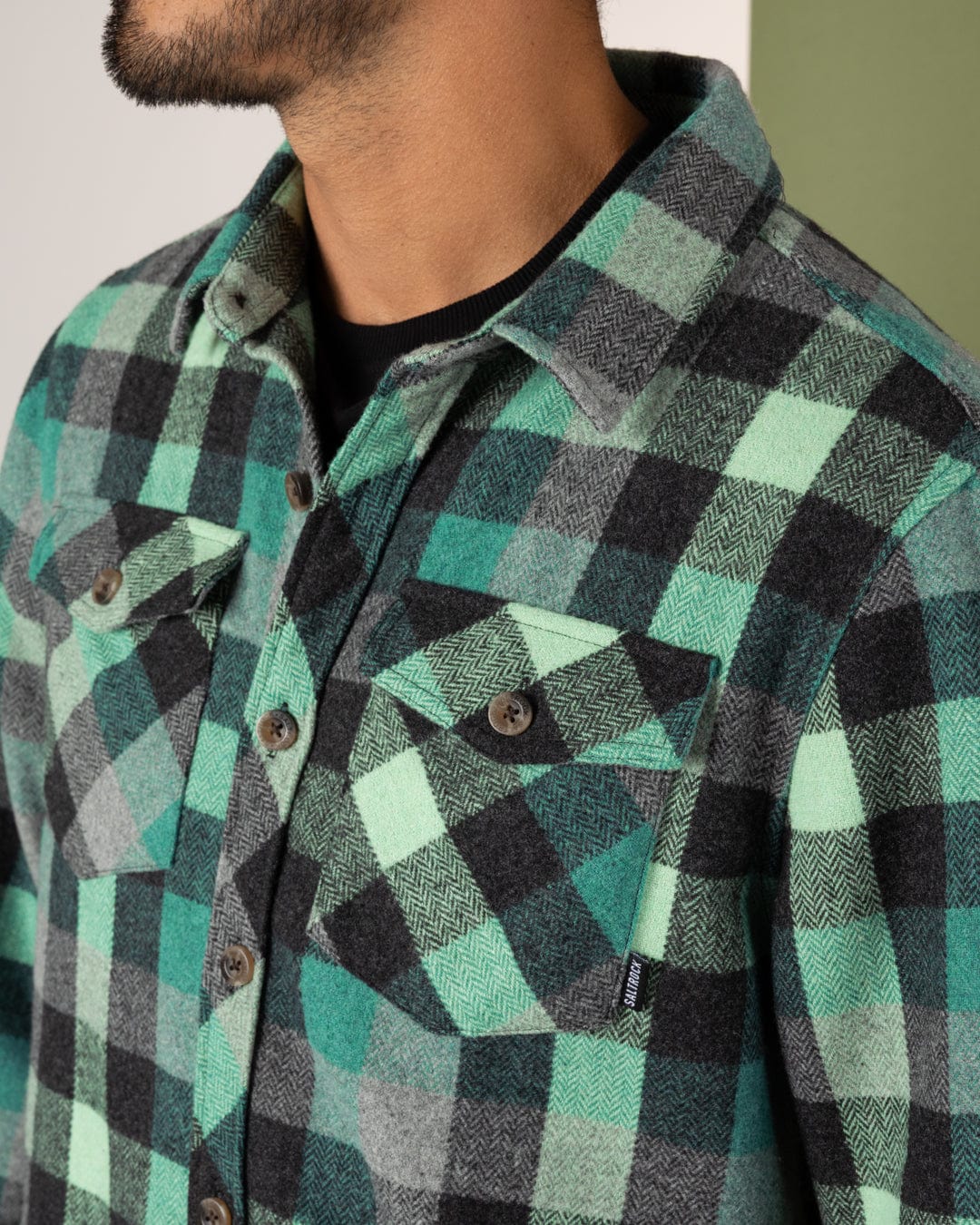 Wilfred - Mens Check Flannel Shirt - Green/Blue
