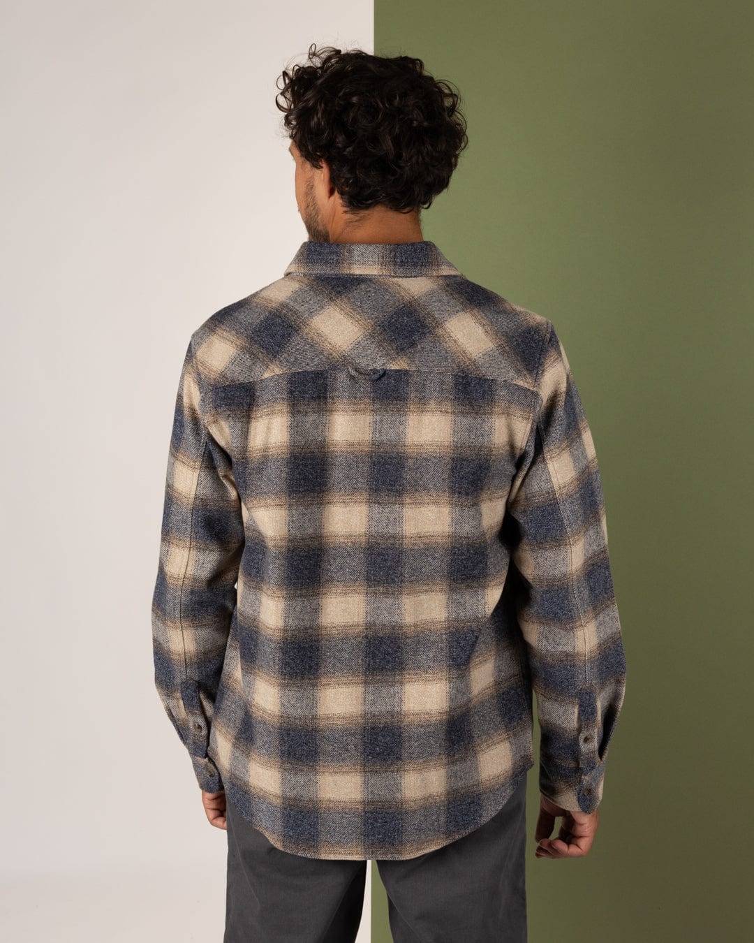 Wilfred - Mens Check Flannel Shirt - Cream/Grey