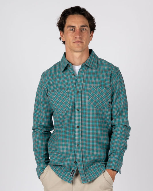 Nyjah Mens Flannel Shirt in Dark Green
