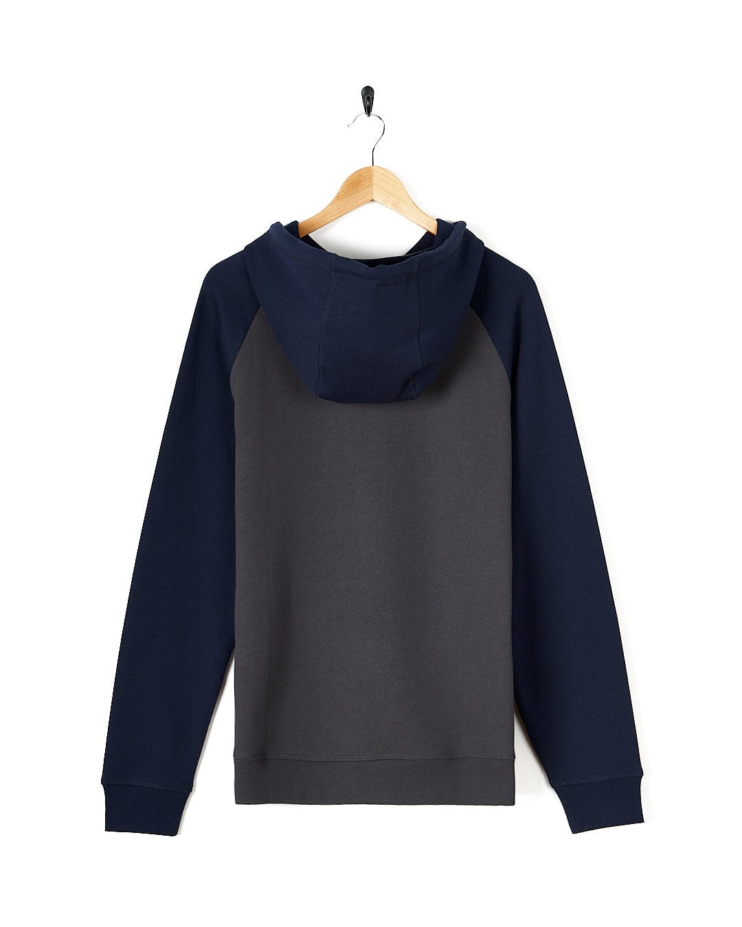 A Saltrock Skelly Rider - Mens Pop Hoodie - Dark Grey hanging on a hanger.