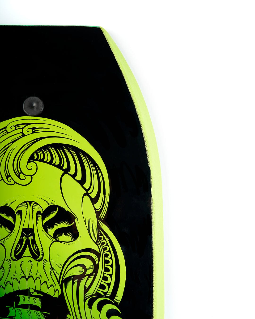 A black and green Saltrock Skullduggery 41" Bodyboard with a skull on it.
