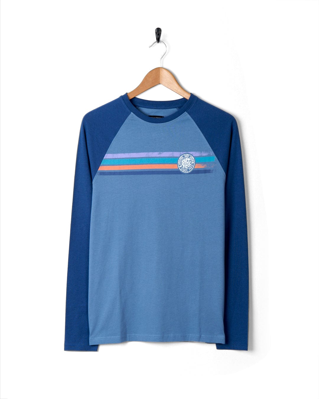 A Saltrock Spray Stripe blue long sleeve t-shirt.