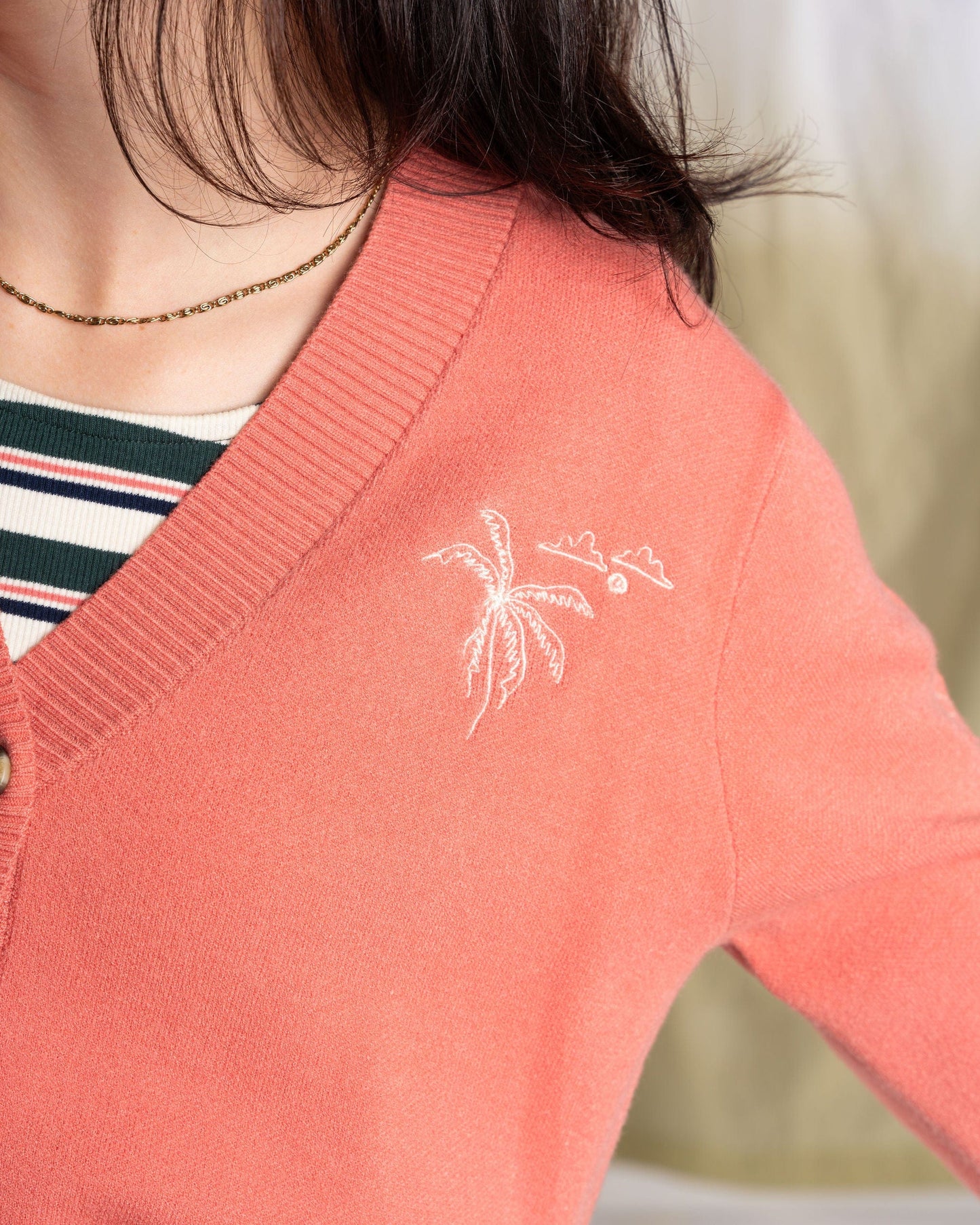 Serenity - Womens Knitted Embroidered Cardigan - Coral
