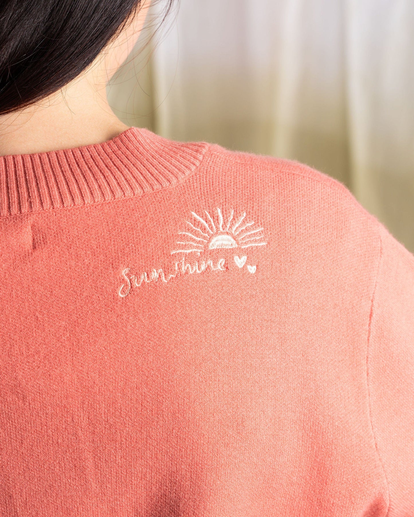 Serenity - Womens Knitted Embroidered Cardigan - Coral