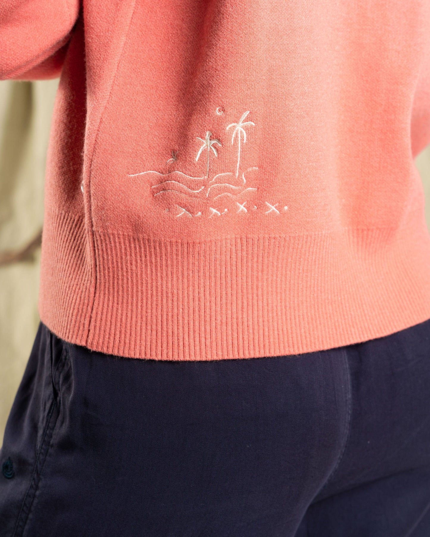 Serenity - Womens Knitted Embroidered Cardigan - Coral