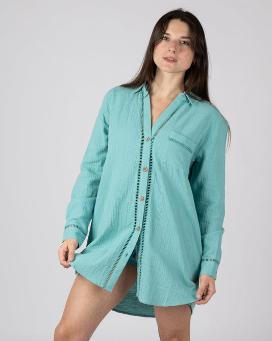 Calma Womens Oversized Beach Shirt in Blue