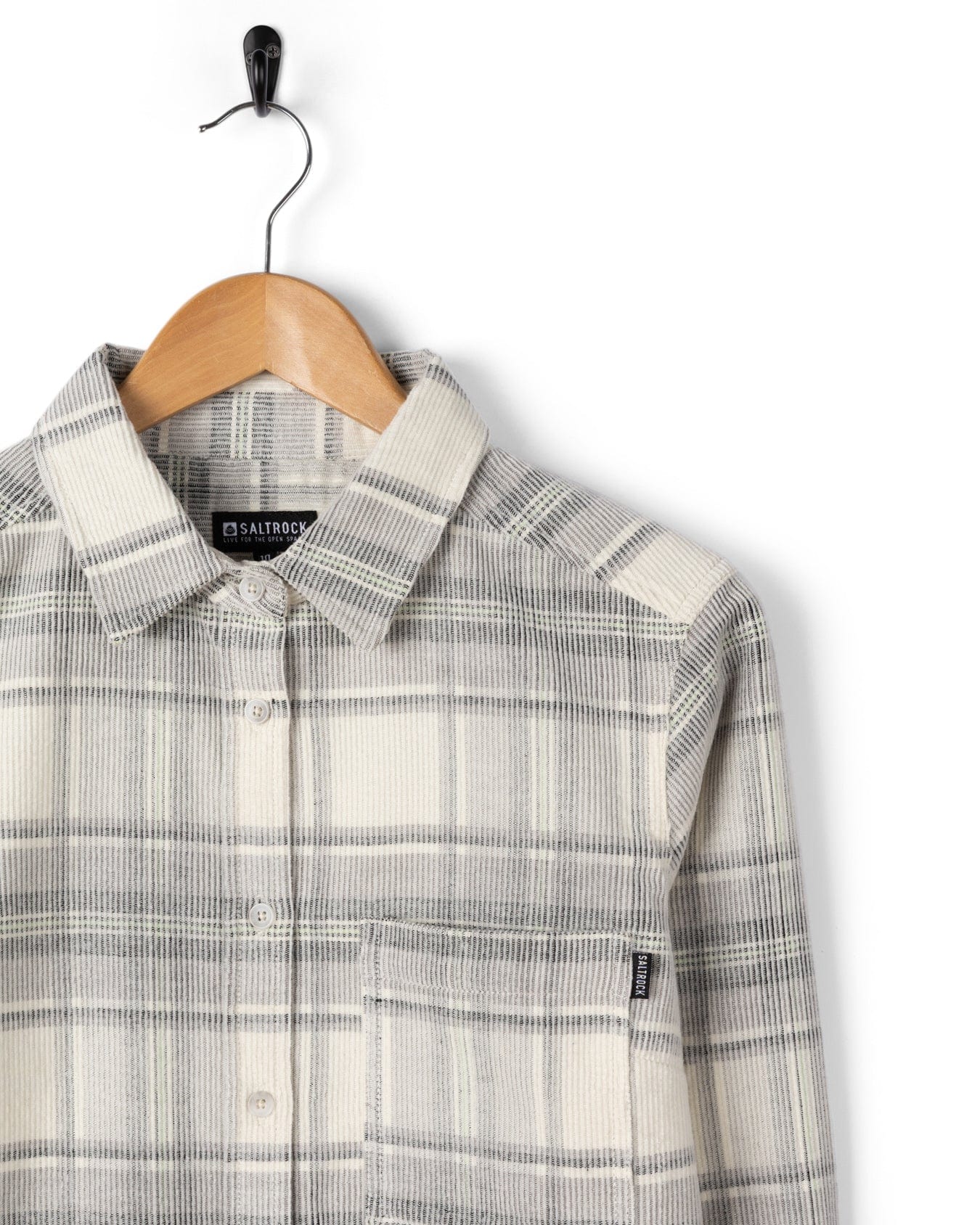 Tiff -Womens Corduroy Check Shirt - Cream/Grey