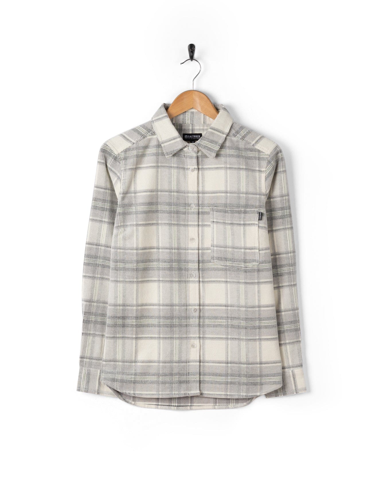 Tiff -Womens Corduroy Check Shirt - Cream/Grey