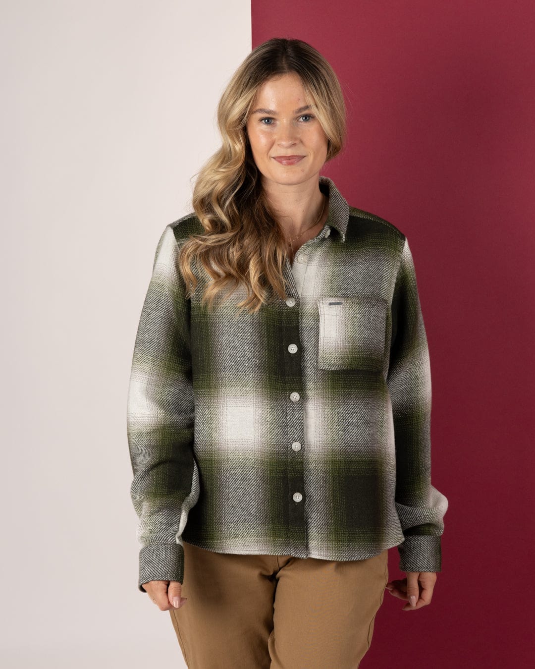 Delta - Womens Checked Shirt - Green/White