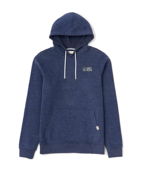 A blue Saltrock Original - Mens Pop Hood - Blue Marl with a draw cord hood and a small Saltrock branding logo on the left chest area displayed against a white background.