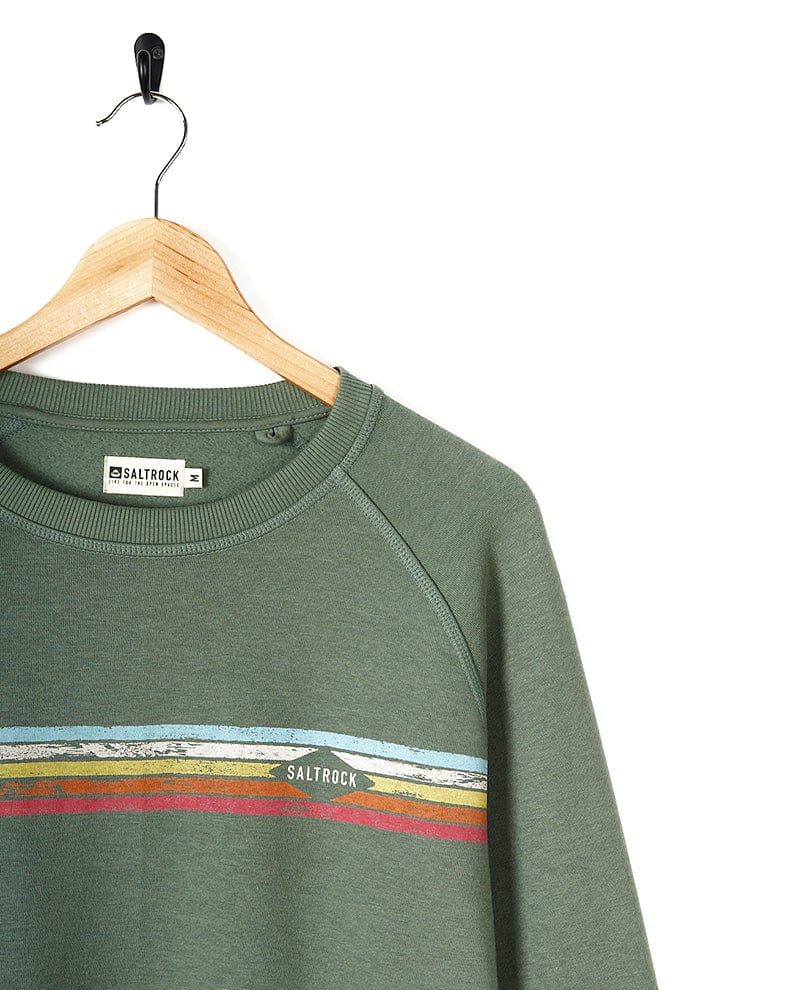 A Saltrock Taped Stripe - Mens Crew Sweat - Green with retro stripes.