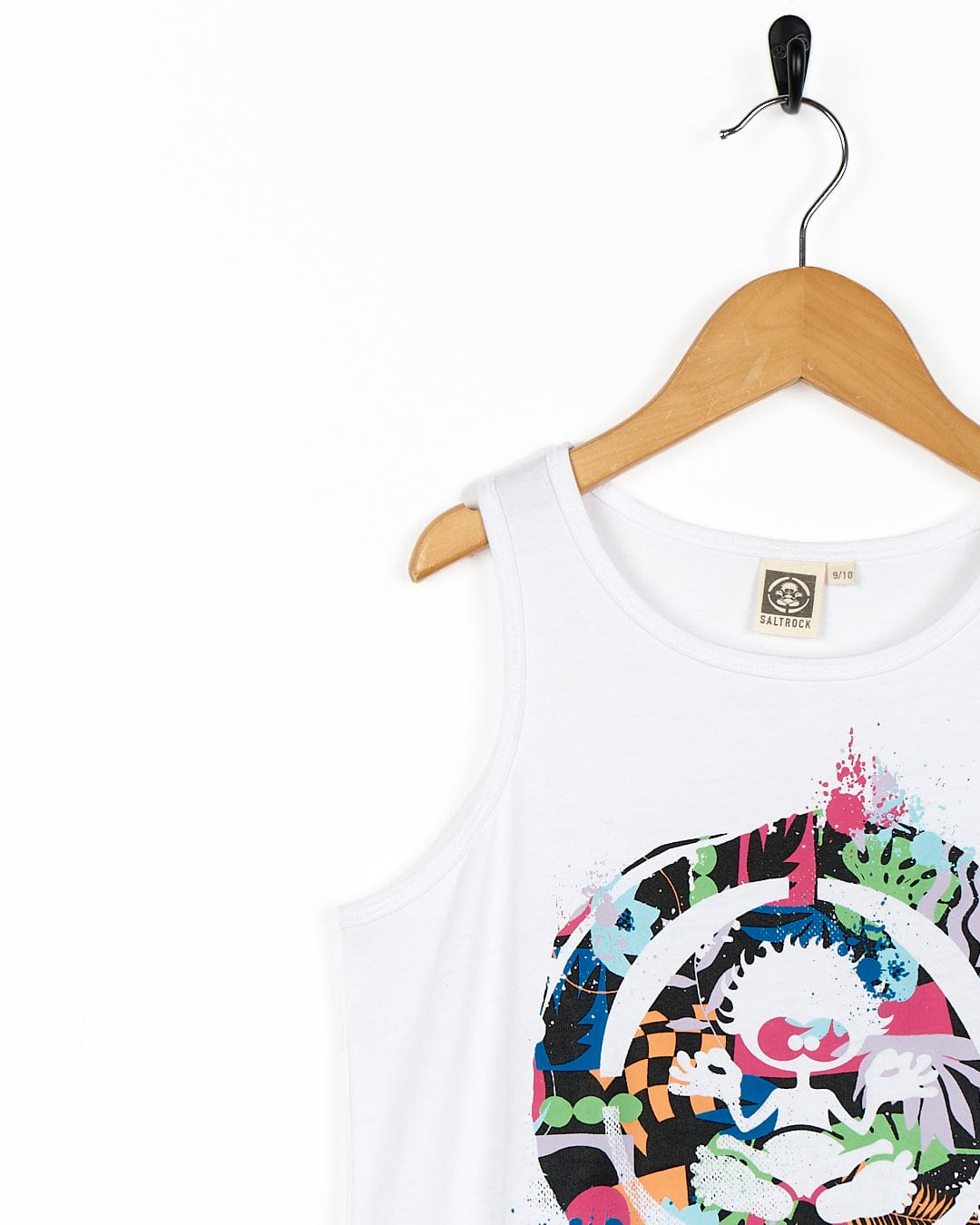 A Saltrock Tok Skate - Kids Vest - White with a colorful design on it.