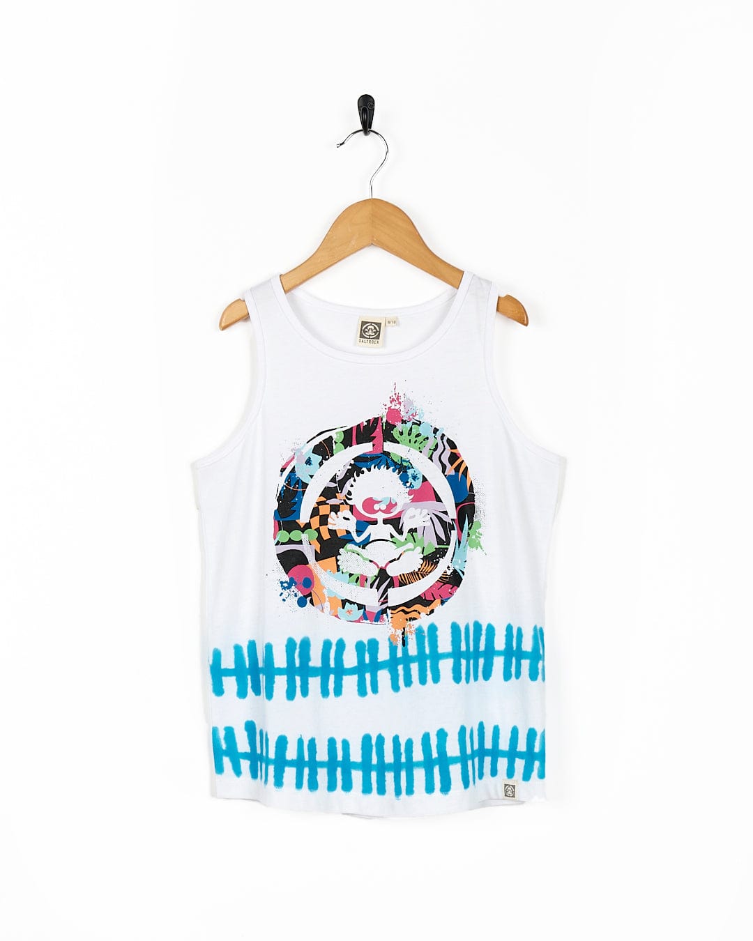 A Tok Skate - Kids Vest - White with a colorful design on it Saltrock