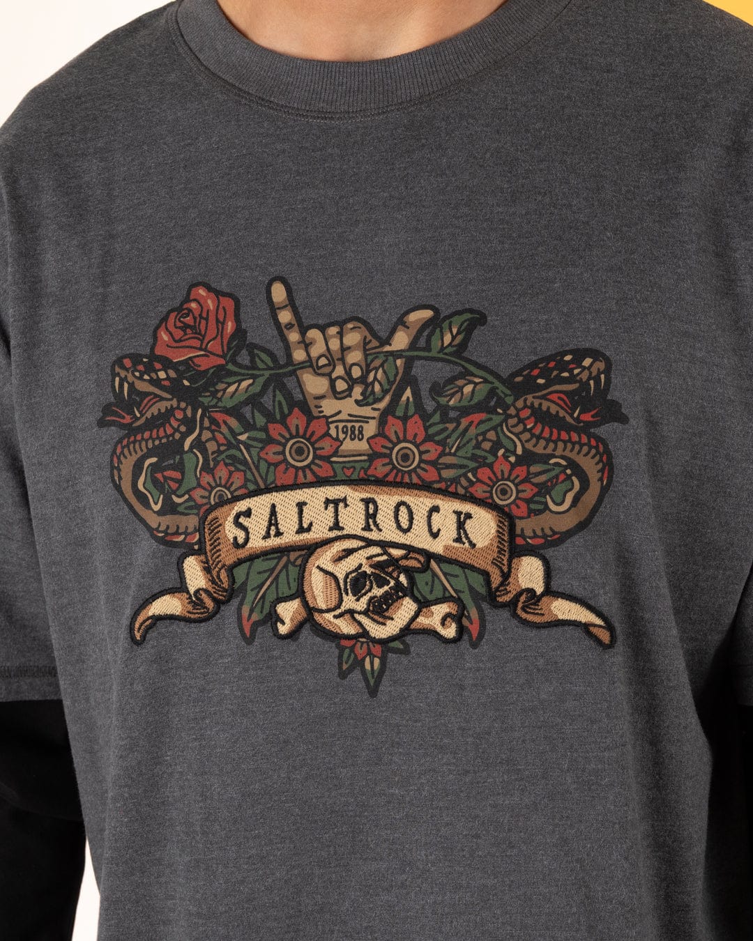 Shaka Tattoo - Mens Oversized Long Sleeve T-Shirt - Dark Grey