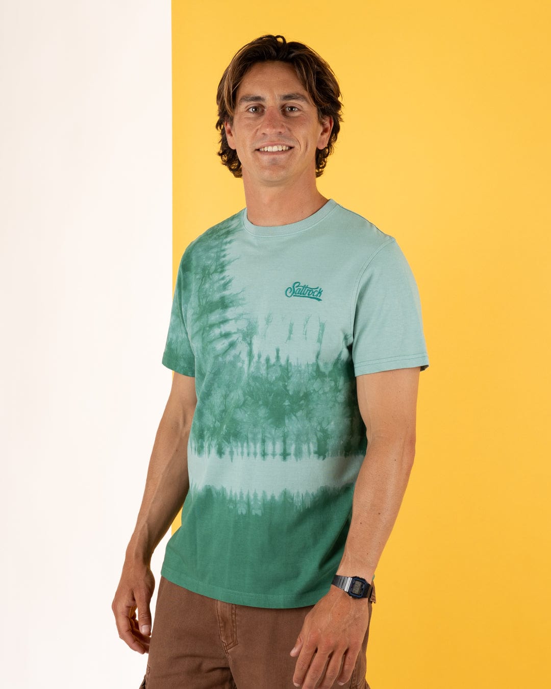 Pitcher Embroidery - Mens Tie Dye T-Shirt -Green