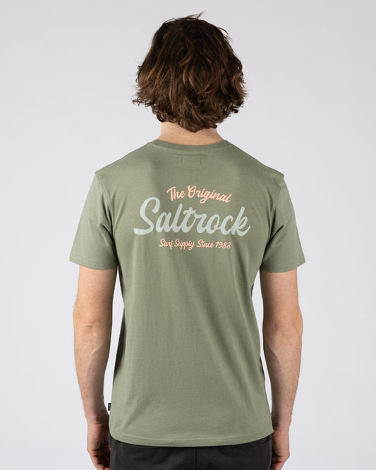 Postcard Script - Mens Short Sleeve T-Shirt- Green