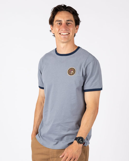 Trail Badge Ringer Mens Short Sleeve T-Shirt in Blue