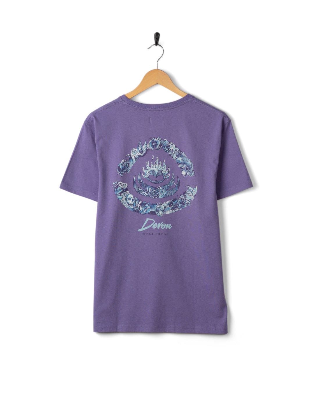 Deep Sea Flame Devon Mens Short Sleeve T-Shirt in Purple