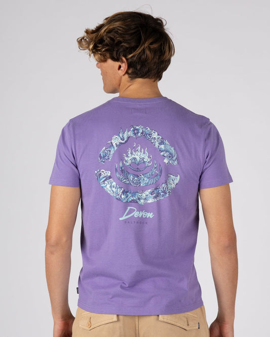 Deep Sea Flame Devon Mens Short Sleeve T-Shirt in Purple