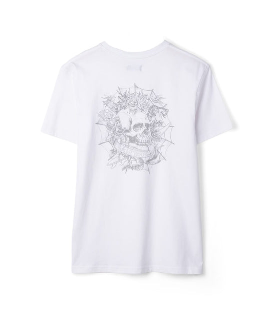 Tattoo Web Skull Mens Short Sleeve T-Shirt In White