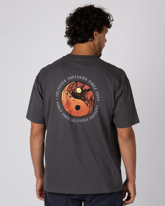 Yin Yang Wave Mens Oversized T-Shirt In Dark Grey