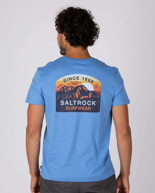 Last Light Mountain Mens Classic Short Short Sleeve T-Shirt In Bright Blue