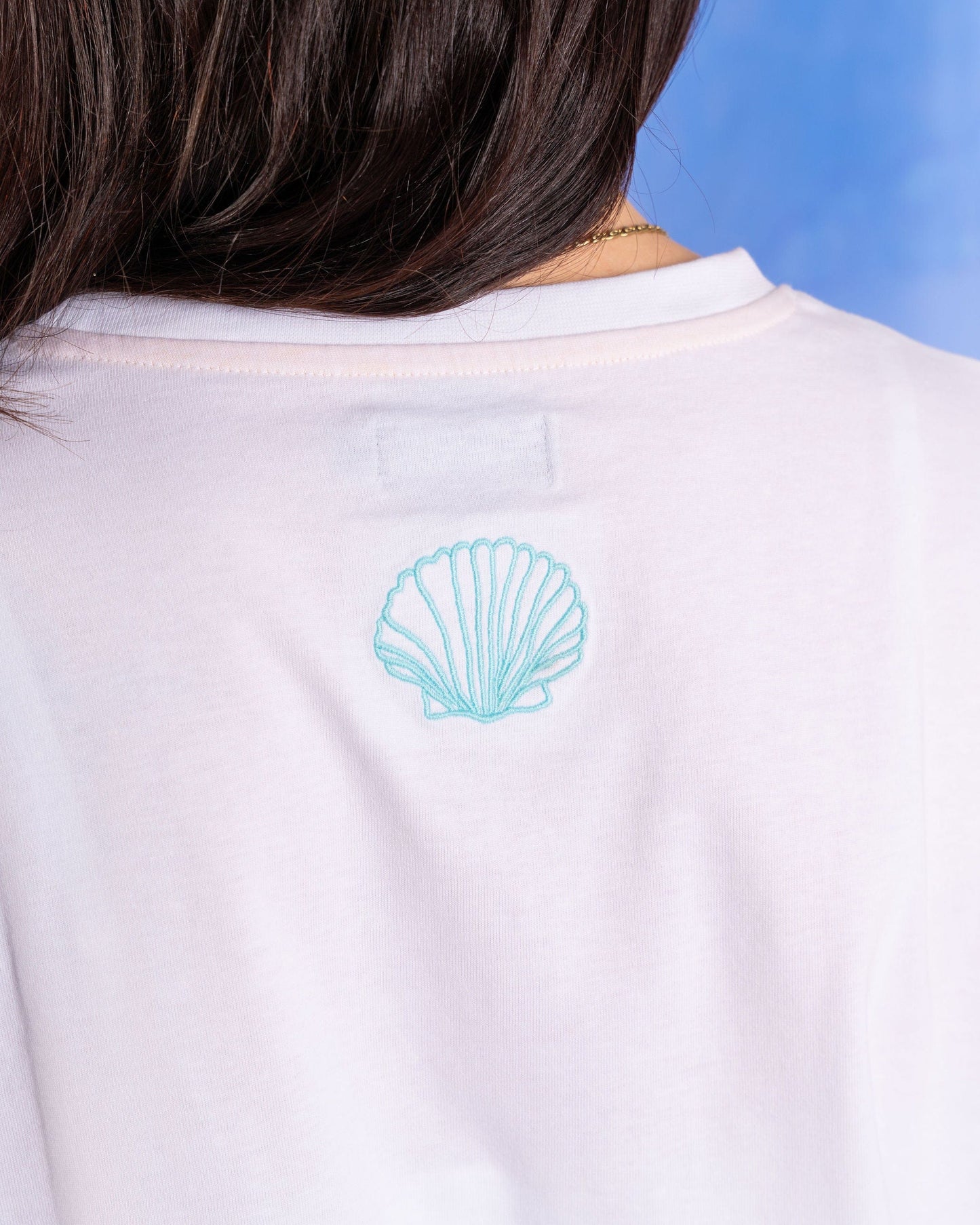 Shell Tile - Womens Boxy Embroidered T-Shirt - White