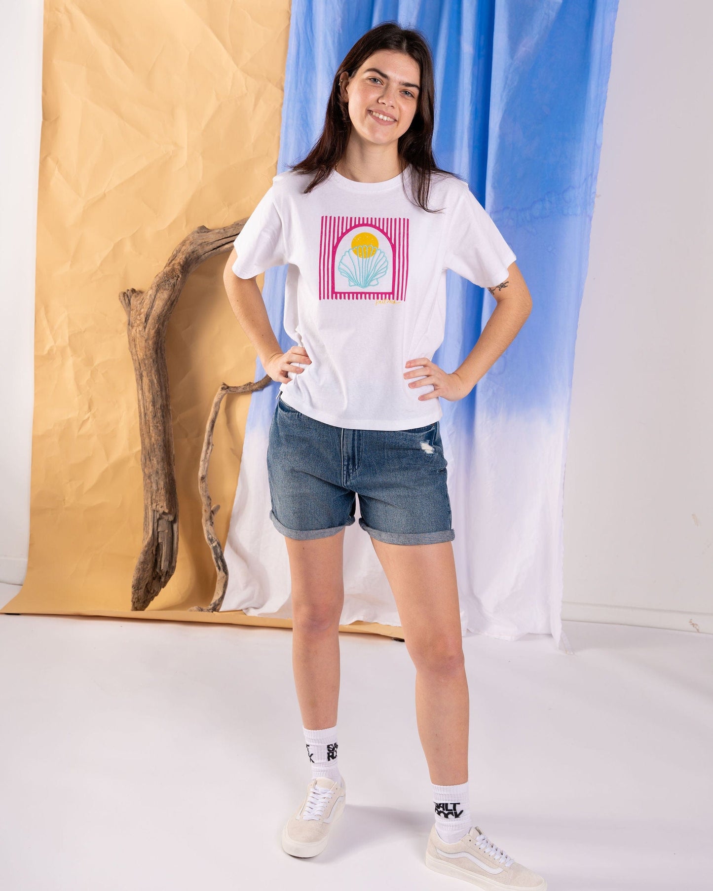 Shell Tile - Womens Boxy Embroidered T-Shirt - White