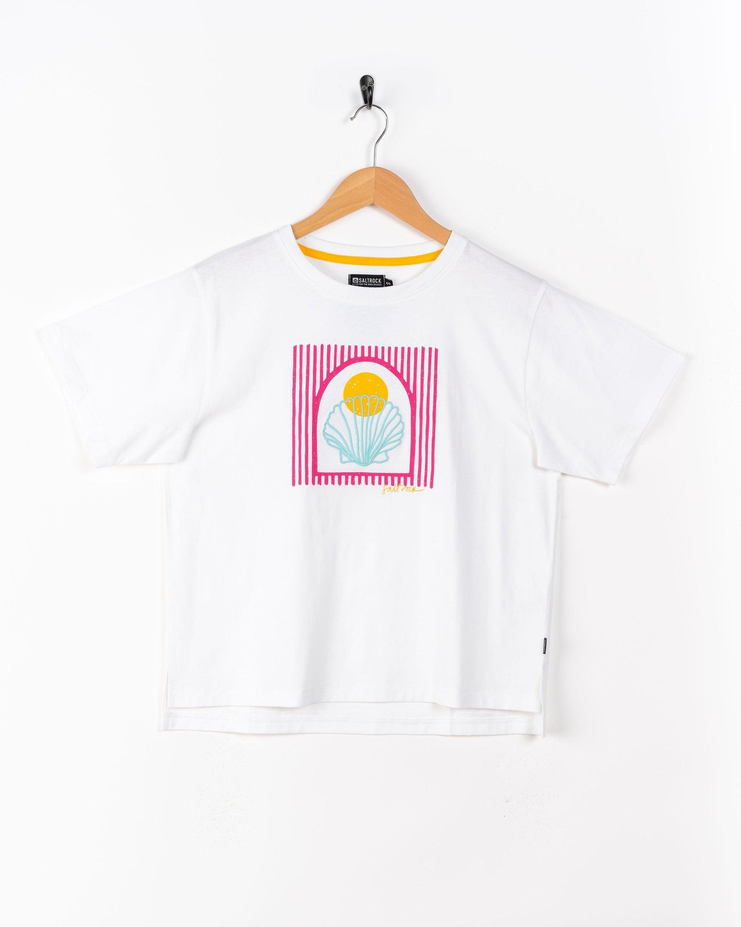 Shell Tile - Womens Boxy Embroidered T-Shirt - White