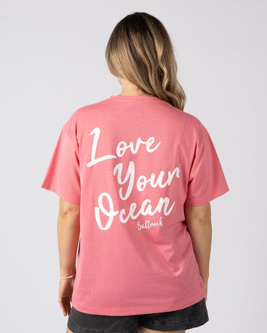 Love - Womens Oversized Short Sleeve T-Shirt - Bright Pink