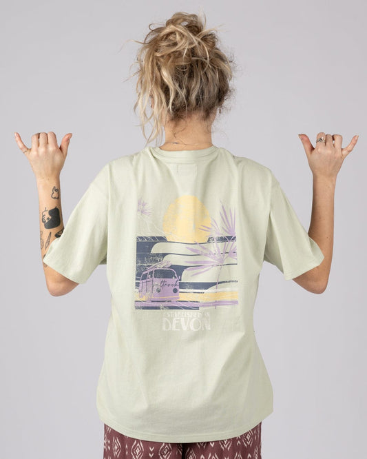 Poster Location Devon Womens Oversized Short Sleeve T-Shirt in Light Green