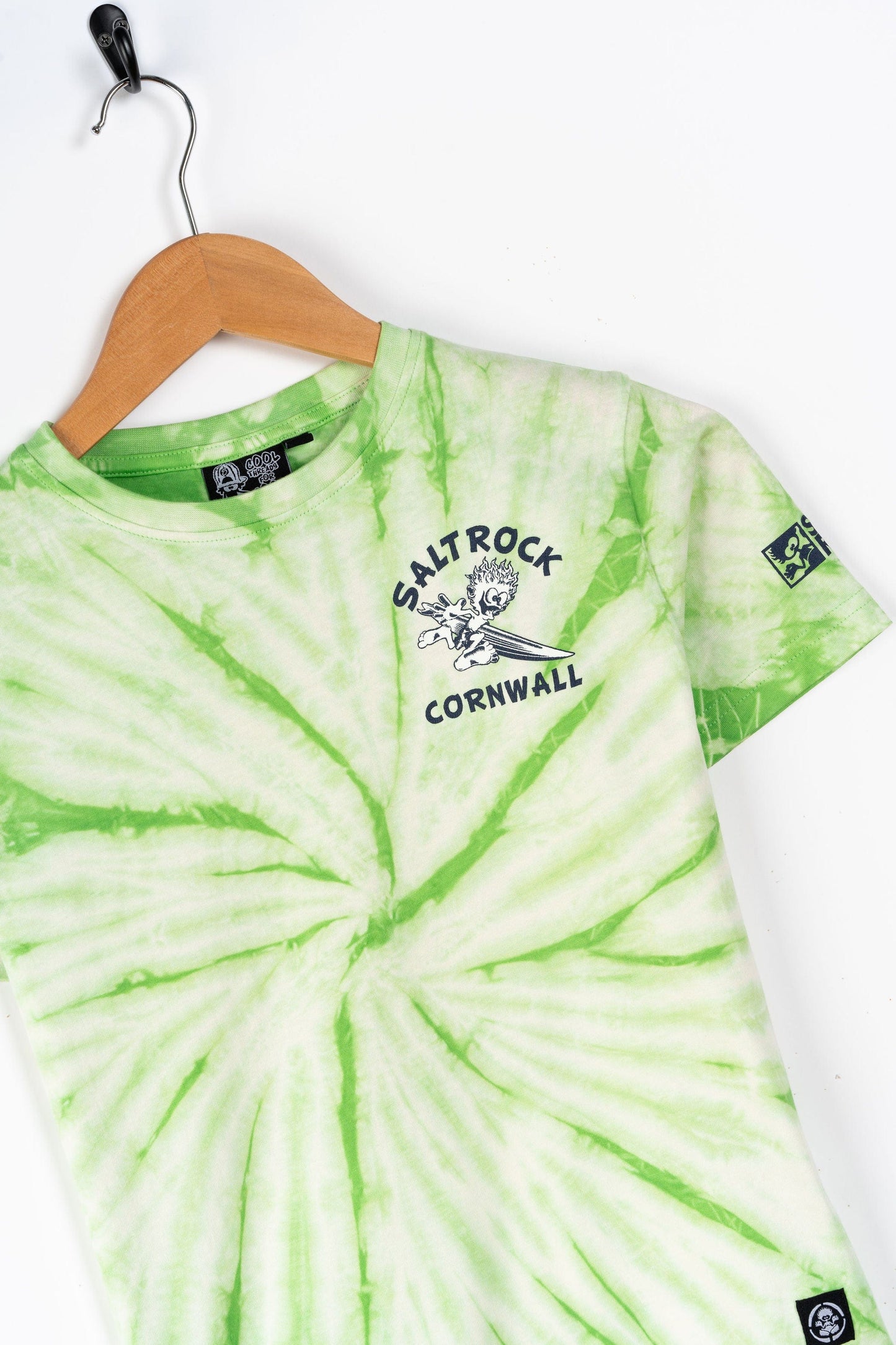 Wave Rider Cornwall - Kids Short Sleeve T-Shirt - Tie Dye Green