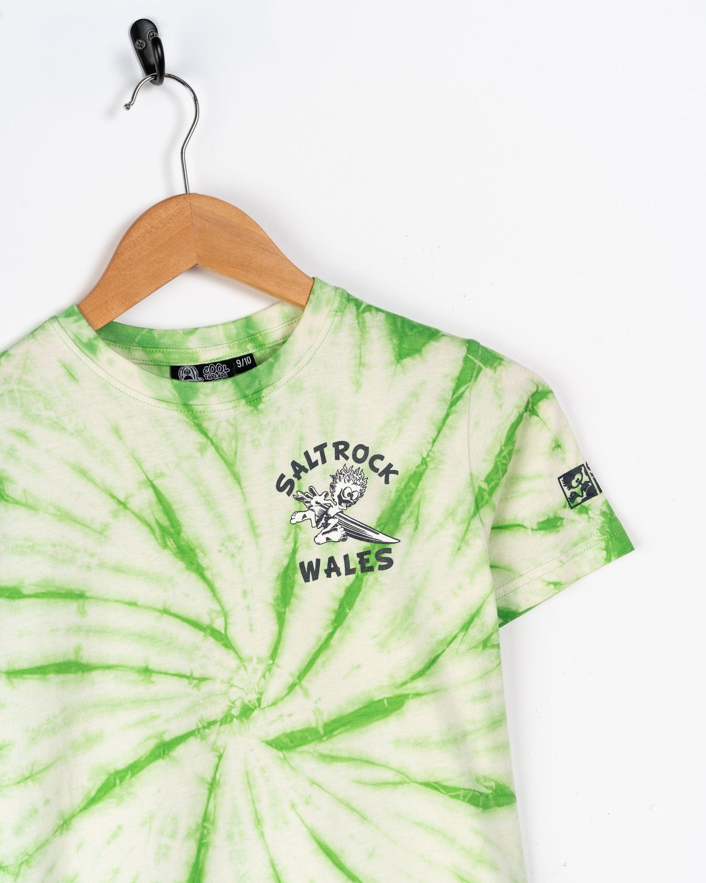Wave Rider Wales - Kids Short Sleeve T-Shirt - Tie Dye Green